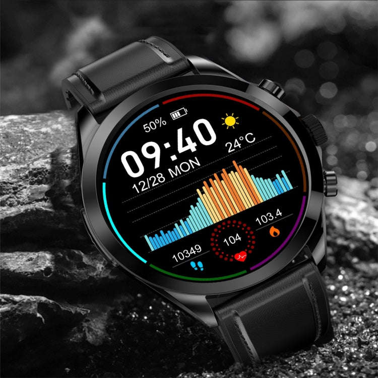 ET440 1.39 inch Color Screen Smart Leather Strap Watch,Support Heart Rate / Blood Pressure / Bloo...