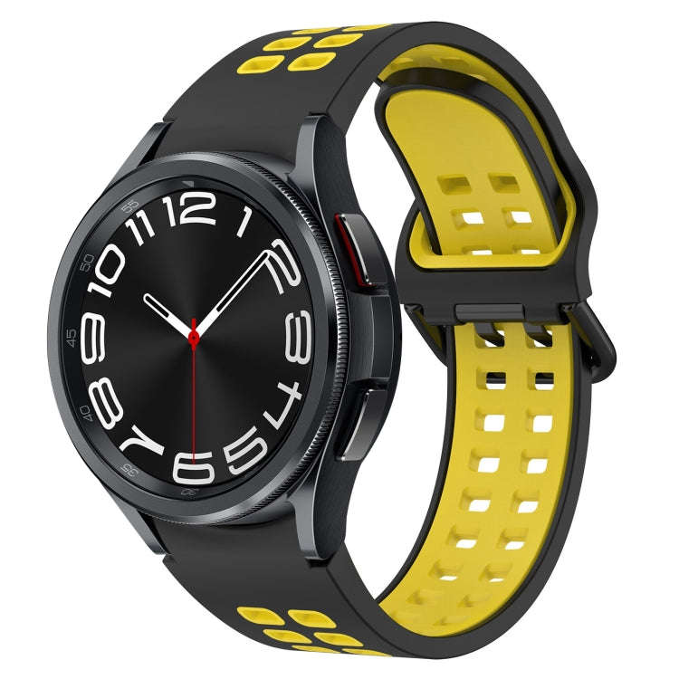 For Samsung Galaxy Watch 6 Classic 47mm Two-Color Breathable Silicone Watch Band(Black + Yellow)
