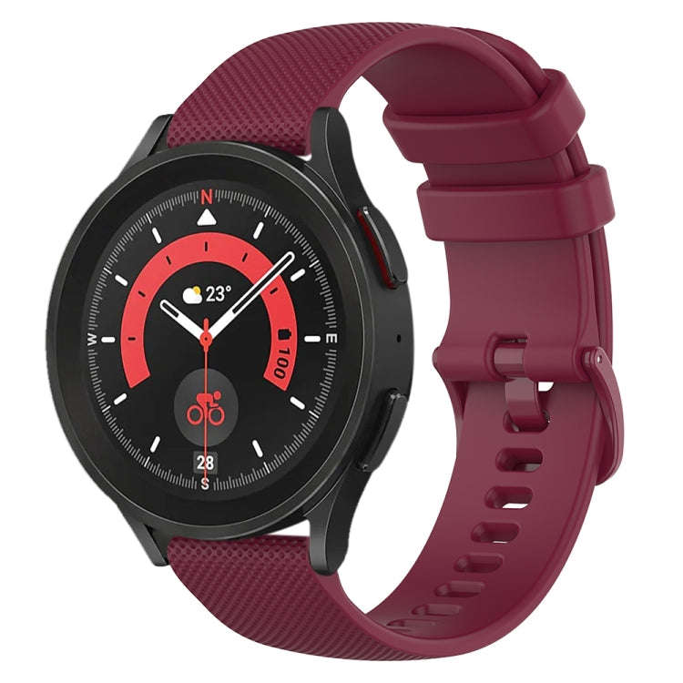 For Samsung Galaxy Watch 5 Pro  45mm 20mm Checkered Silicone Watch Band(Wine Red)
