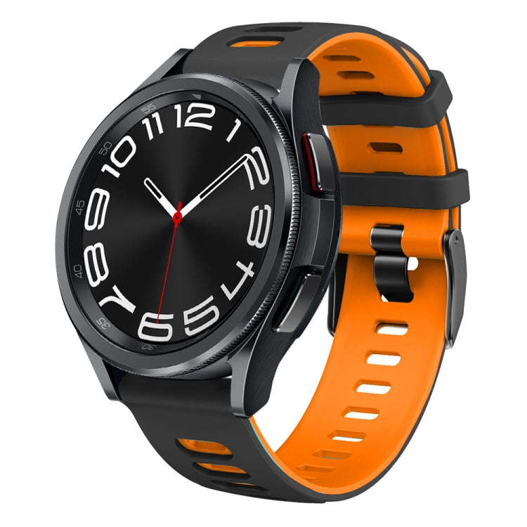 For Samsung Galaxy Watch 6 Classic 43mm 20mm Two-color Silicone Watch Band(Black + Orange)