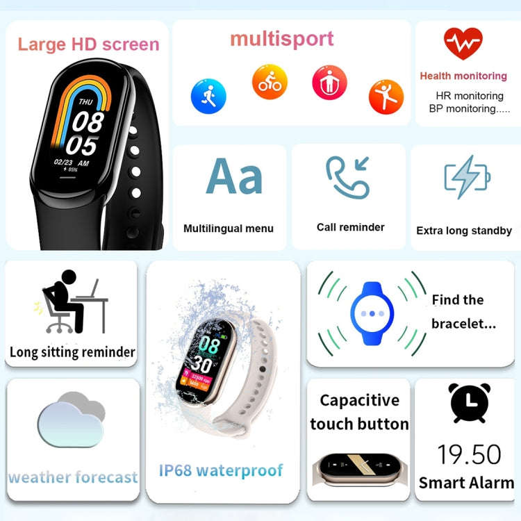 M8 1.14 inch IP68 Waterproof Color Screen Smart Watch,Support  Heart Rate / Blood Pressure / Bloo...