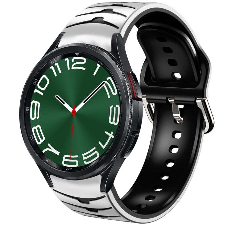 For Samsung Galaxy Watch 6 Classic 47mm Curved Texture Silicone Watch Band(White+Black)