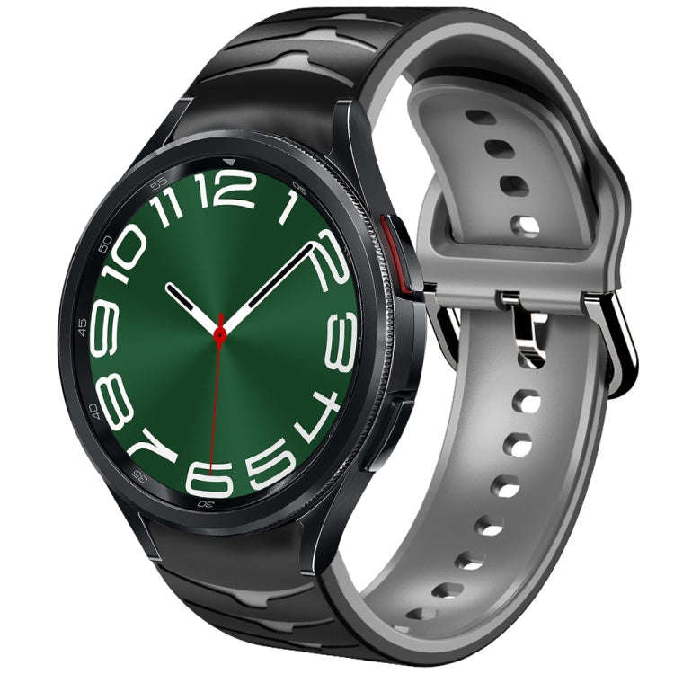 For Samsung Galaxy Watch 6 Classic 47mm Curved Texture Silicone Watch Band(Black+Grey)