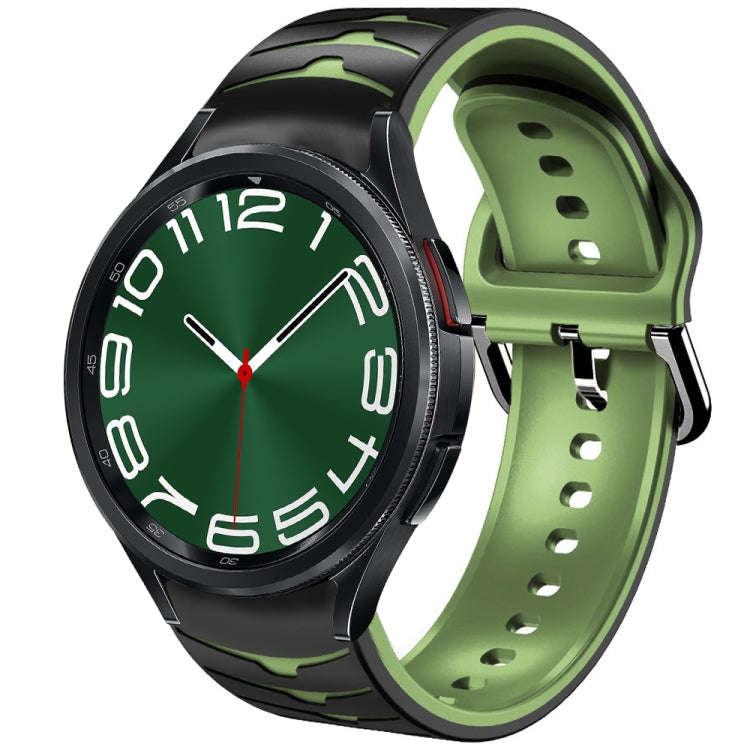 For Samsung Galaxy Watch 6 Classic 47mm Curved Texture Silicone Watch Band(Black+Green)