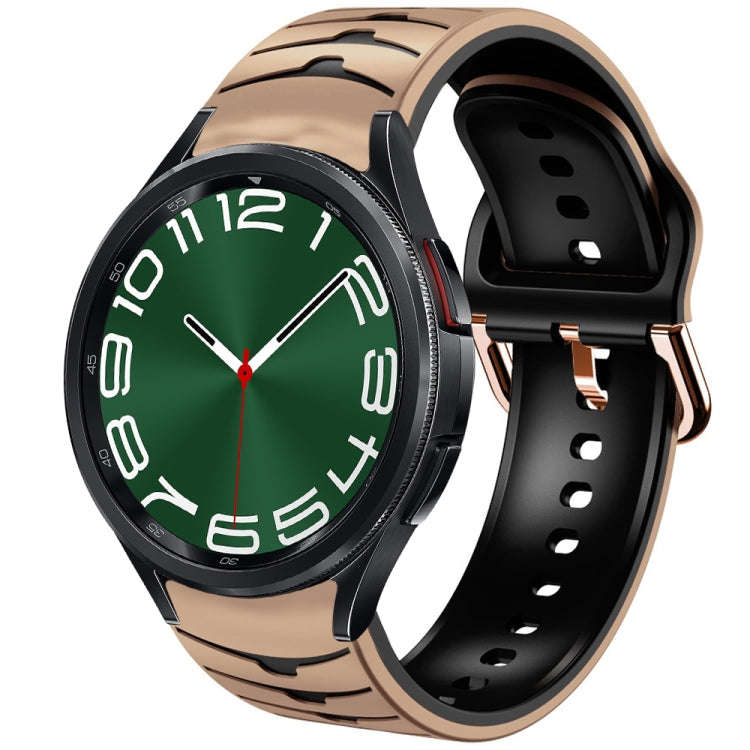 For Samsung Galaxy Watch 6 Classic 47mm Curved Texture Silicone Watch Band(Khaki+Black)