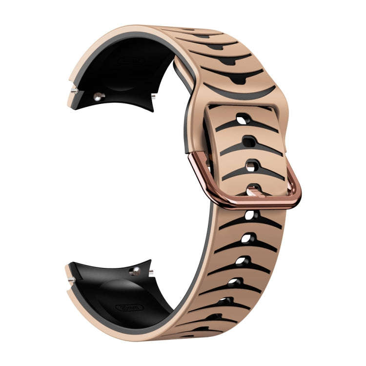 For Samsung Galaxy Watch 6 40mm Curved Texture Silicone Watch Band(Khaki+Black)