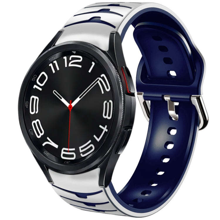 For Samsung Galaxy Watch 6 Classic 43mm Curved Texture Silicone Watch Band(White+Blue)