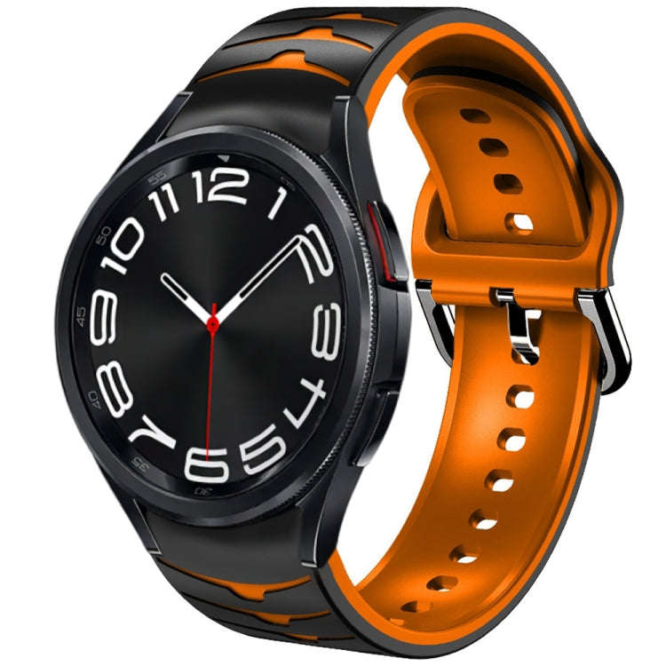 For Samsung Galaxy Watch 6 Classic 43mm Curved Texture Silicone Watch Band(Black+Orange)
