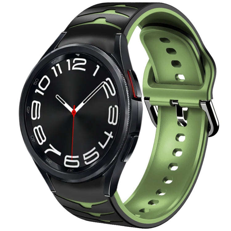 For Samsung Galaxy Watch 6 Classic 43mm Curved Texture Silicone Watch Band(Black+Green)