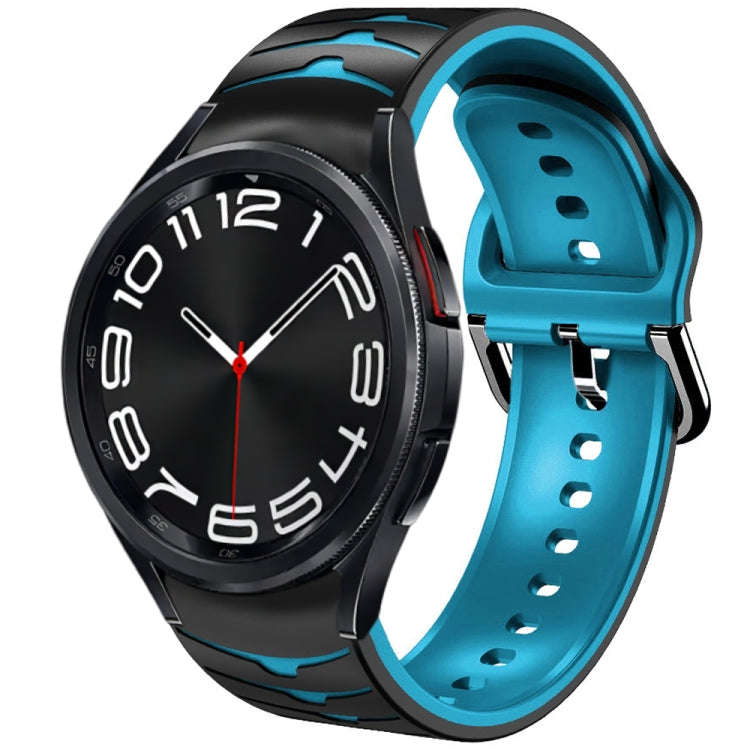 For Samsung Galaxy Watch 6 Classic 43mm Curved Texture Silicone Watch Band(Black+Blue)