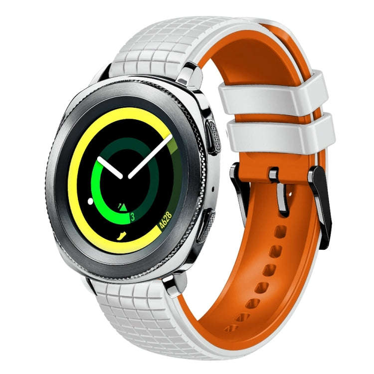 For Samsung Watch Gear Sport 20mm Mesh Two Color Silicone Watch Band(White Orange)