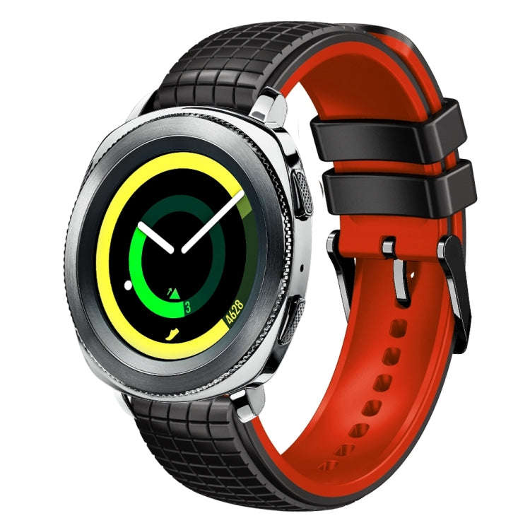 For Samsung Watch Gear Sport 20mm Mesh Two Color Silicone Watch Band(Black Red)