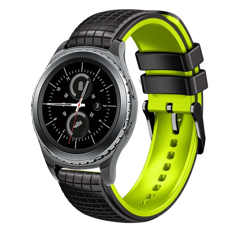 For Samsung Watch Gear S2 Classic 20mm Mesh Two Color Silicone Watch Band(Black Lime)