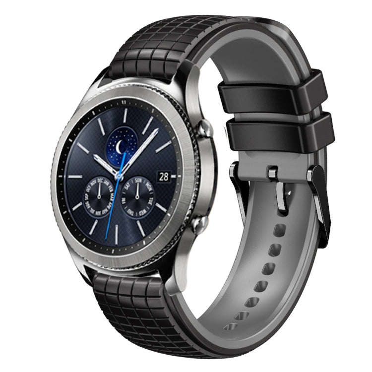 For Samsung Watch Gear S3 Classic 22mm Mesh Two Color Silicone Watch Band(Black Orange)