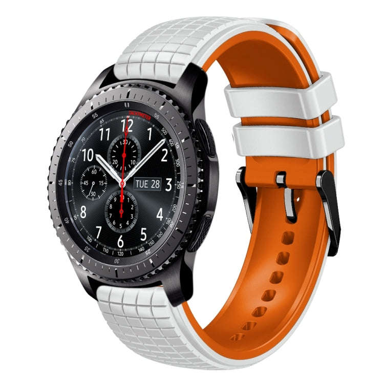 For Samsung Watch Gear S3 Frontier 22mm Mesh Two Color Silicone Watch Band(White Orange)