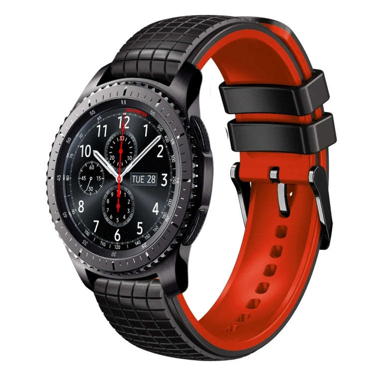 For Samsung Watch Gear S3 Frontier 22mm Mesh Two Color Silicone Watch Band(Red Black)