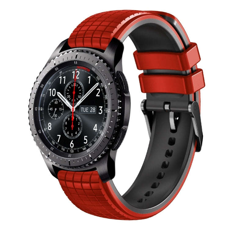 For Samsung Watch Gear S3 Frontier 22mm Mesh Two Color Silicone Watch Band(Black Red)