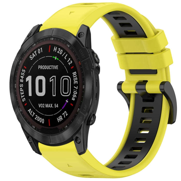 For Garmin Fenix 7X Sports Two-Color Quick Release Silicone Watch Band(Yellow+Black)