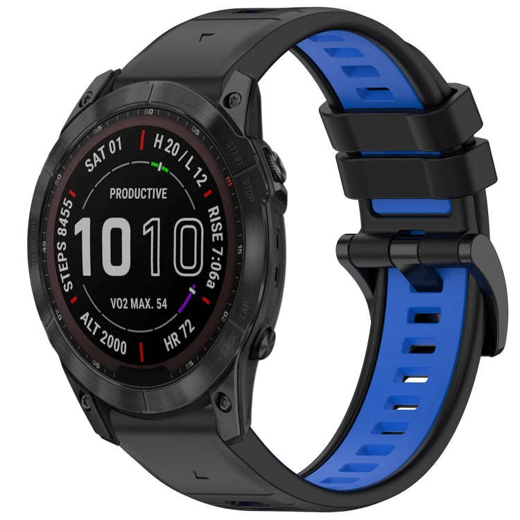 For Garmin Fenix 7X Sports Two-Color Quick Release Silicone Watch Band(Black+Blue)