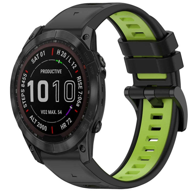 For Garmin Fenix 7X Sports Two-Color Quick Release Silicone Watch Band(Black+Green)