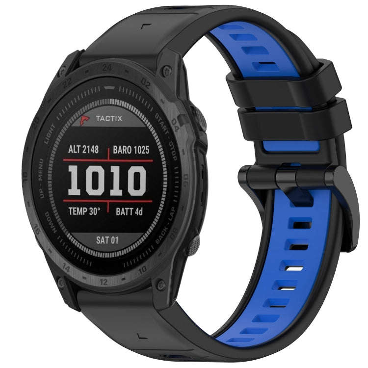 For Garmin Tactix 7 Sports Two-Color Quick Release Silicone Watch Band(Black+Blue)