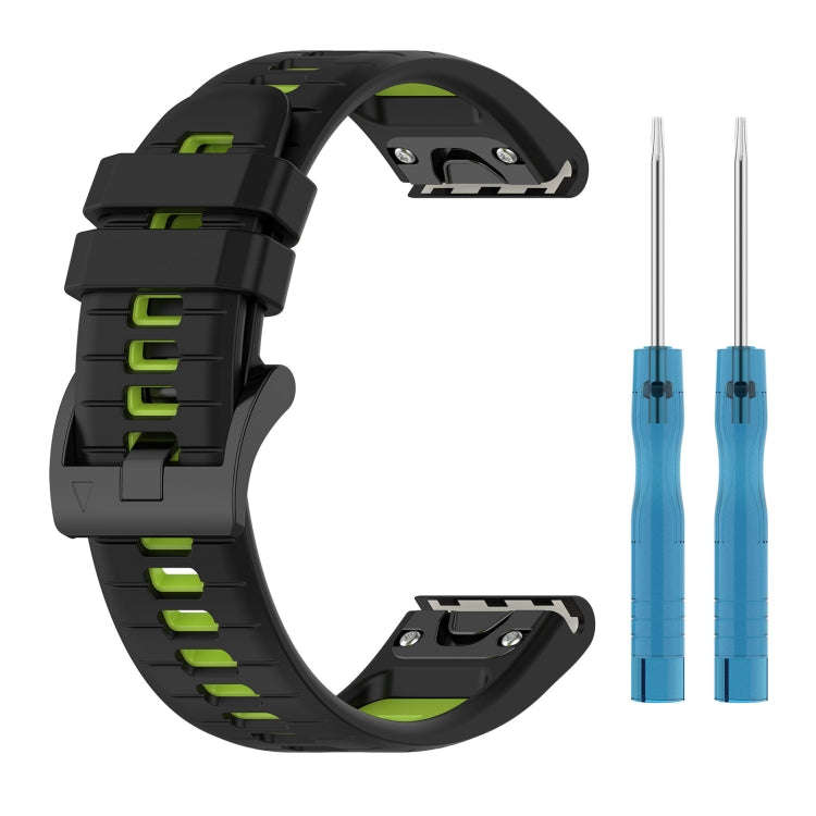 For Garmin Tactix 7 Sports Two-Color Quick Release Silicone Watch Band(Black+Green)