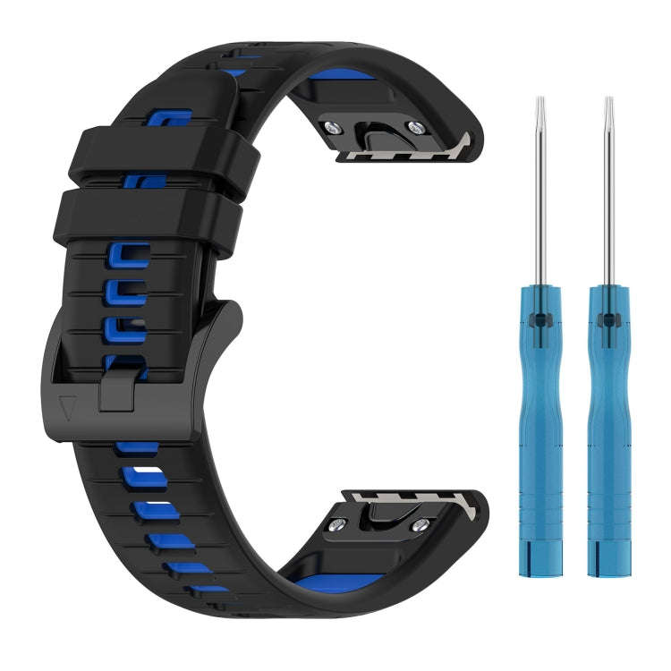 For Garmin Tactix Delta Sports Two-Color Quick Release Silicone Watch Band(Black+Blue)