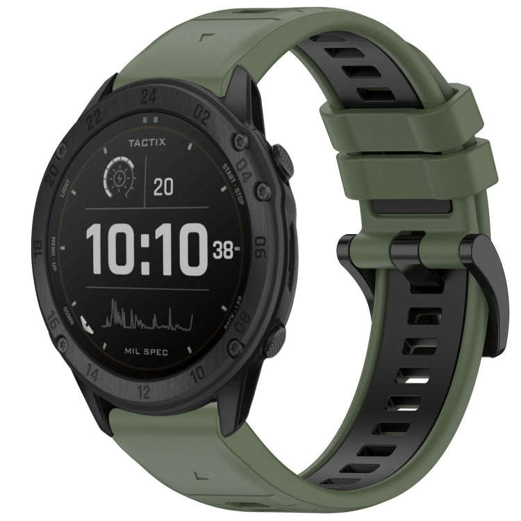 For Garmin Tactix Delta Sports Two-Color Quick Release Silicone Watch Band(Olive Green+Black)