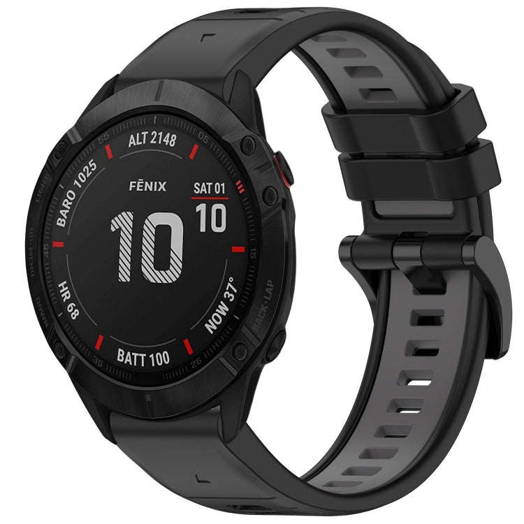 For Garmin Fenix 6X GPS Sports Two-Color Quick Release Silicone Watch Band(Black+Gray)