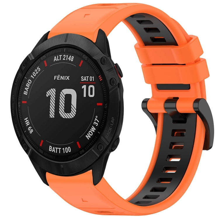 For Garmin Fenix 6X GPS Sports Two-Color Quick Release Silicone Watch Band(Orange+Black)
