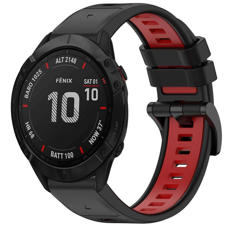 For Garmin Fenix 6X GPS Sports Two-Color Quick Release Silicone Watch Band(Black+Red)