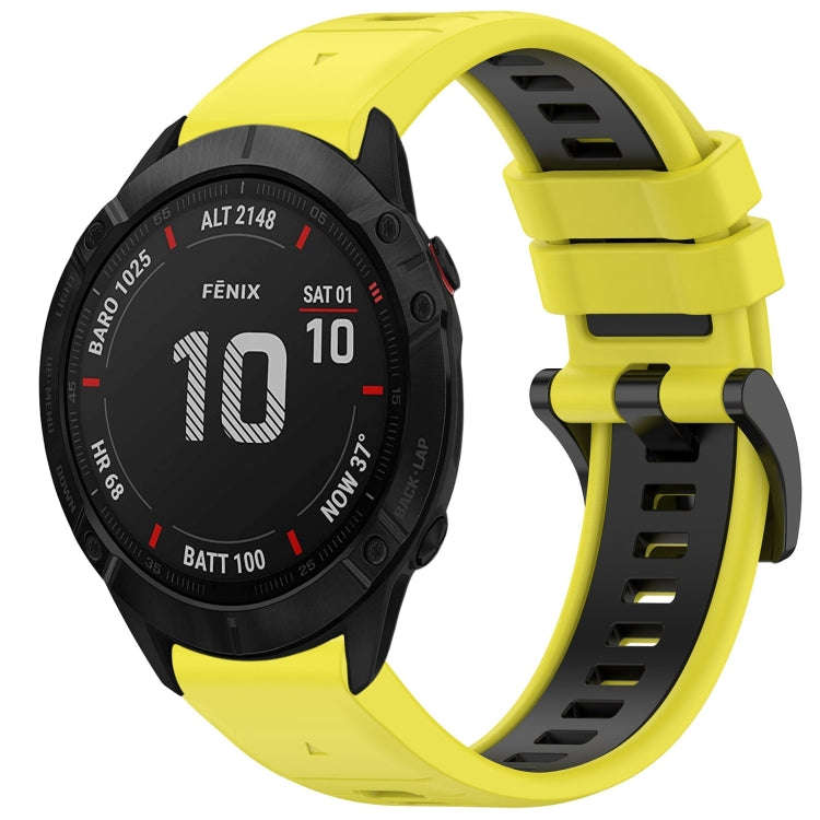 For Garmin Fenix 6X Pro Sports Two-Color Quick Release Silicone Watch Band(Yellow+Black)