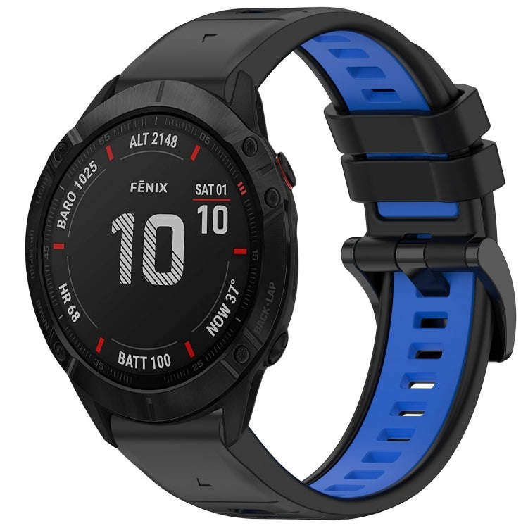 For Garmin Fenix 6X Sapphire GPS Sports Two-Color Quick Release Silicone Watch Band(Black+Blue)