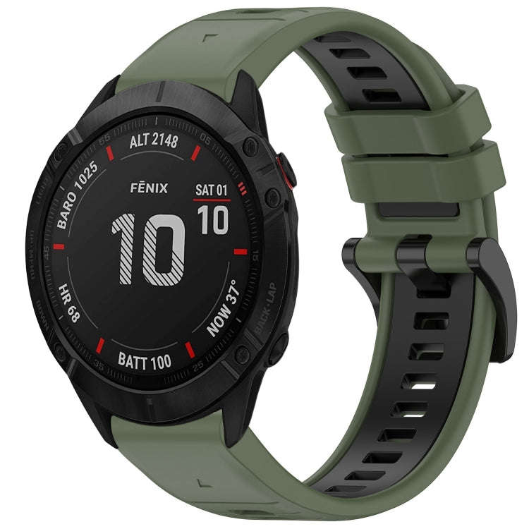 For Garmin Fenix 6X Sapphire GPS Sports Two-Color Quick Release Silicone Watch Band(Olive Green+B...
