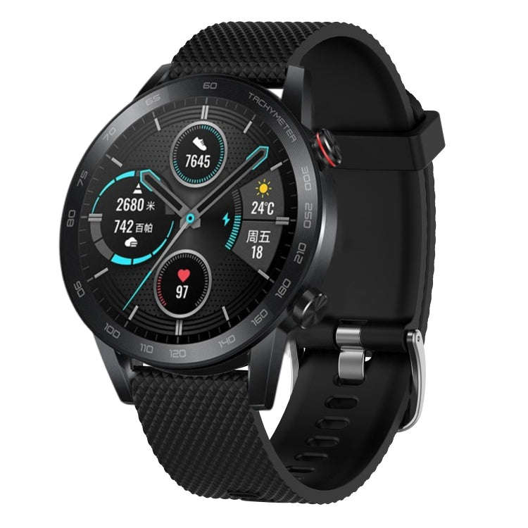 For Honor MagicWatch2 42mm 20mm Diamond Textured Silicone Watch Band(Black)