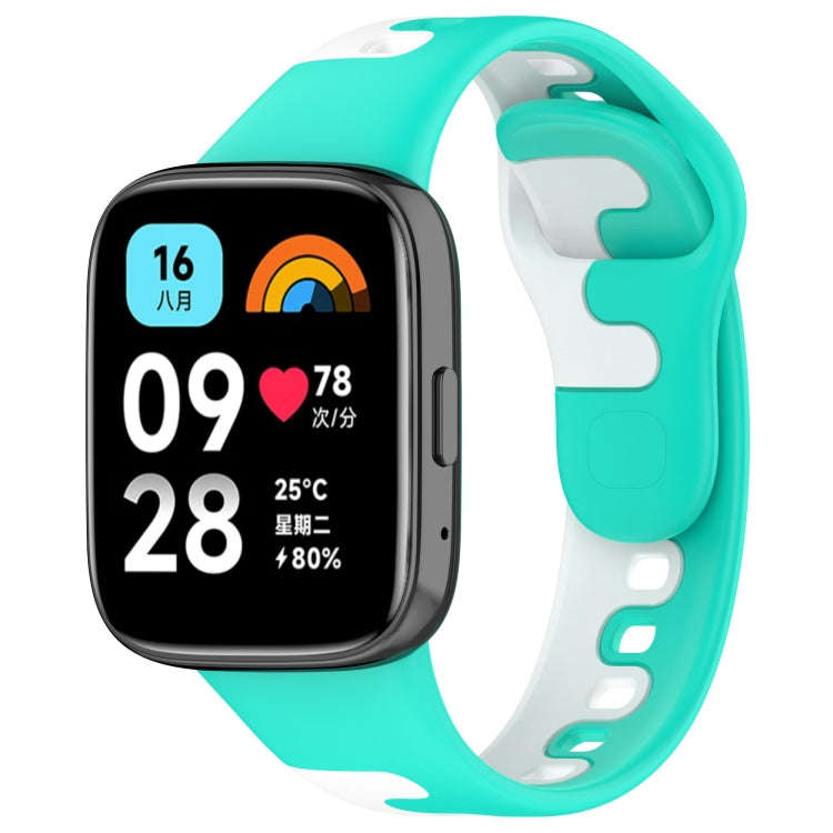 For Redmi Watch 3 Active Stitching Two Color Silicone Watch Band(Cyan Whtie)