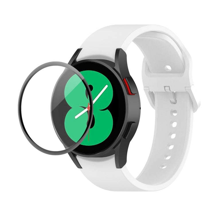 For Samsung Galaxy Watch4 44mm JUNSUNMAY Silicone Adjustable Strap + Full Coverage PMMA Screen Pr...