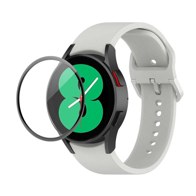 For Samsung Galaxy Watch4 44mm JUNSUNMAY Silicone Adjustable Strap + Full Coverage PMMA Screen Pr...