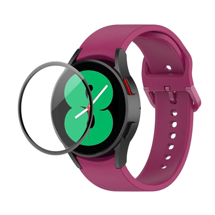 For Samsung Galaxy Watch4 44mm JUNSUNMAY Silicone Adjustable Strap + Full Coverage PMMA Screen Pr...