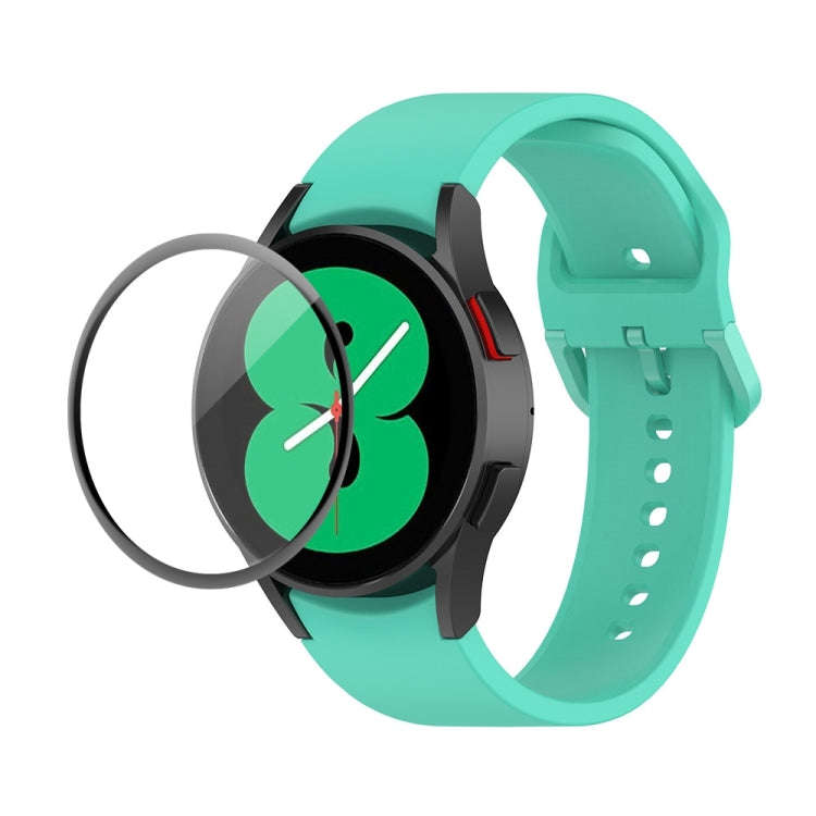 For Samsung Galaxy Watch4 44mm JUNSUNMAY Silicone Adjustable Strap + Full Coverage PMMA Screen Pr...