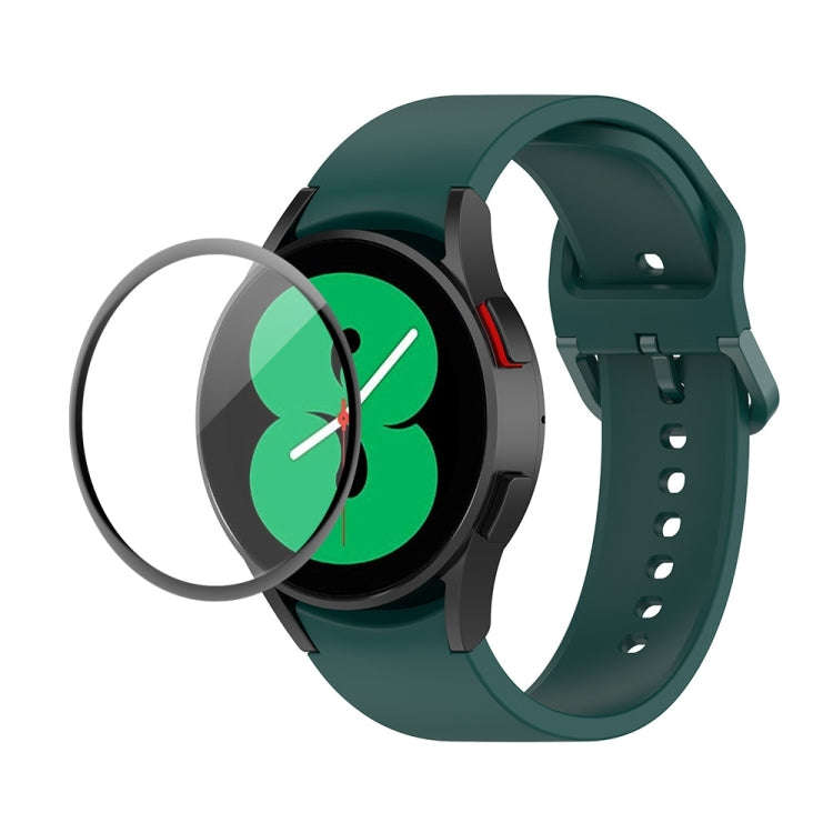 For Samsung Galaxy Watch4 44mm JUNSUNMAY Silicone Adjustable Strap + Full Coverage PMMA Screen Pr...