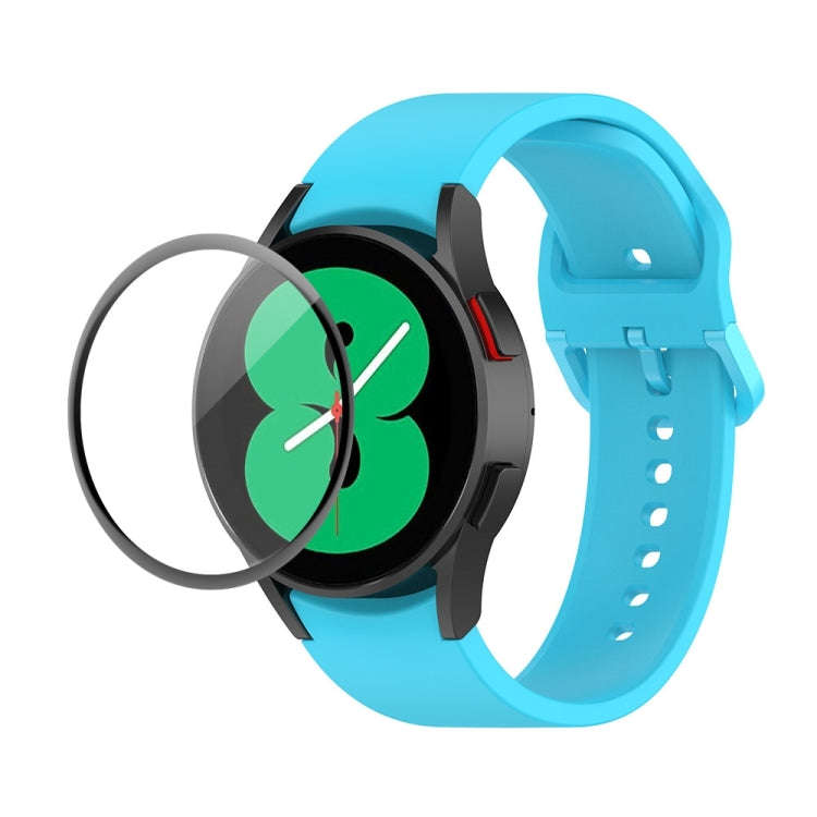 For Samsung Galaxy Watch4 44mm JUNSUNMAY Silicone Adjustable Strap + Full Coverage PMMA Screen Pr...