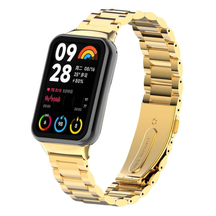 For Xiaomi Smart Band 9 Pro / 8 Pro Three Bead Metal Stainless Steel Watch Band(Gold)
