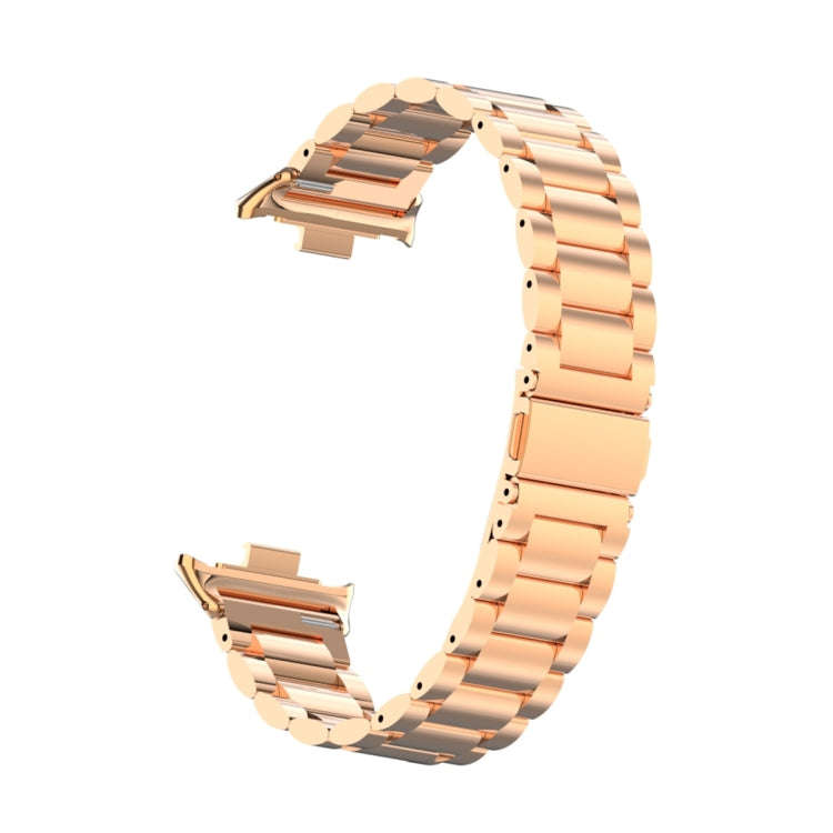 For Xiaomi Smart Band 9 Pro / 8 Pro Three Bead Metal Stainless Steel Watch Band(Rose Gold)