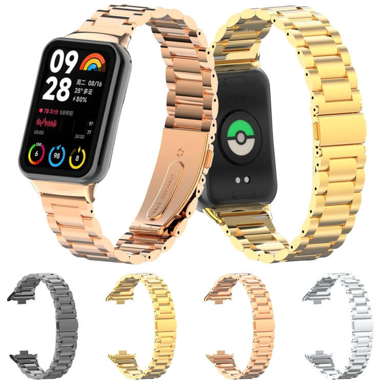 For Xiaomi Smart Band 9 Pro / 8 Pro Three Bead Metal Stainless Steel Watch Band(Rose Gold)