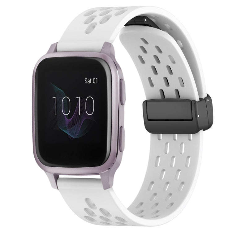 For Garmin Venu SQ 20mm Folding Magnetic Clasp Silicone Watch Band(White)