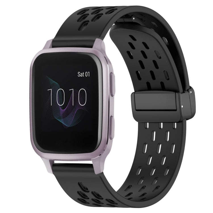 For Garmin Venu SQ 20mm Folding Magnetic Clasp Silicone Watch Band(Black)