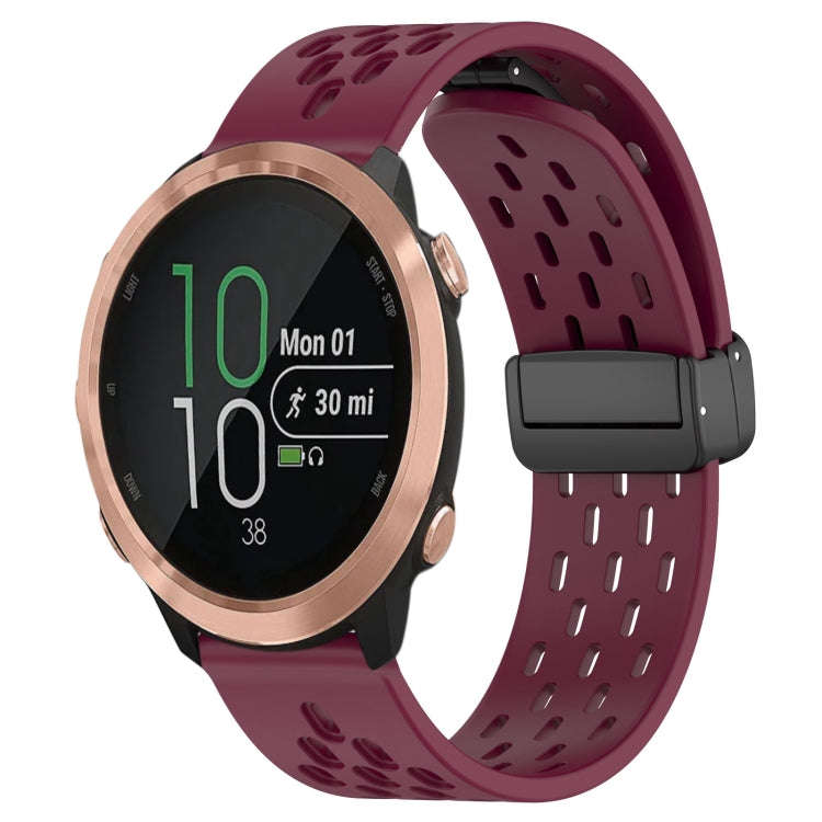For Garmin Forerunner 645 20mm Folding Magnetic Clasp Silicone Watch Band(Wine Red)