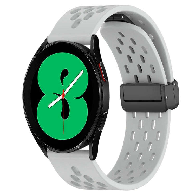 For Samsung Galaxy Watch 4 44mm 20mm Folding Magnetic Clasp Silicone Watch Band(Light Grey)