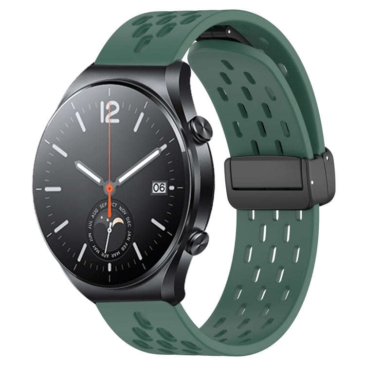 For Xiaomi MI Watch S1 22mm Folding Magnetic Clasp Silicone Watch Band(Dark Green)
